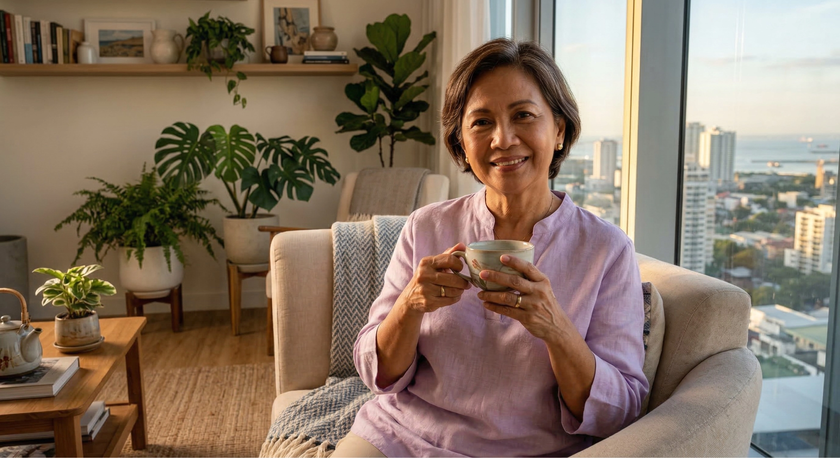 Elegant Filipino woman in her 60s representing menopausal pelvic floor treatment