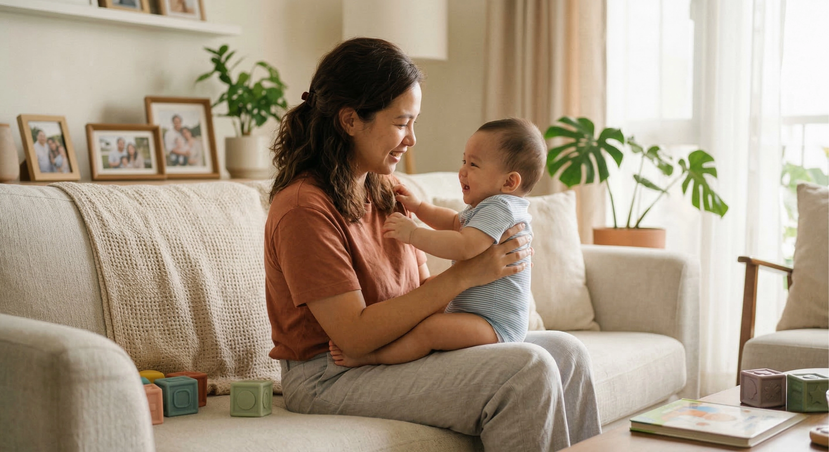 Filipino postpartum mother with baby